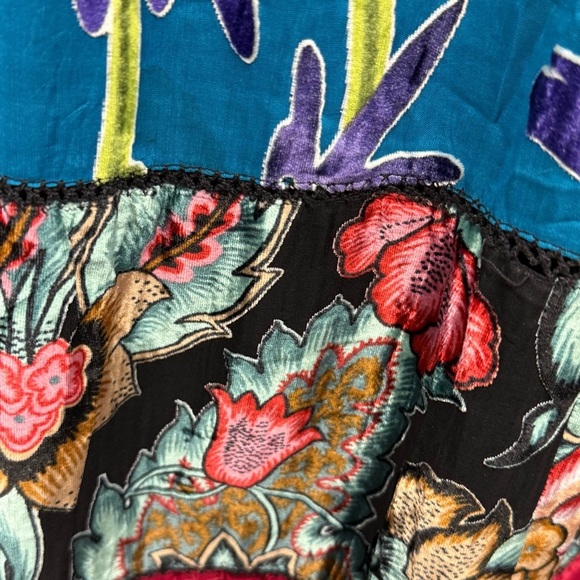 Velvet Maxi Skirt Chicos 0 (US Small) Black Silk Blend Burnout Patchwork Boho - Picture 7 of 9